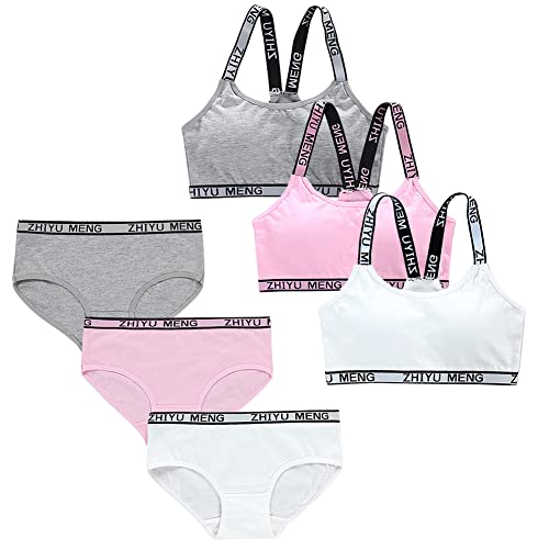 Eforcase Conjunto de brasier de entrenamiento para niñas, 6 piezas, de algodón, para entrenamiento, camisola y ropa interior, Tipo #1, Medium