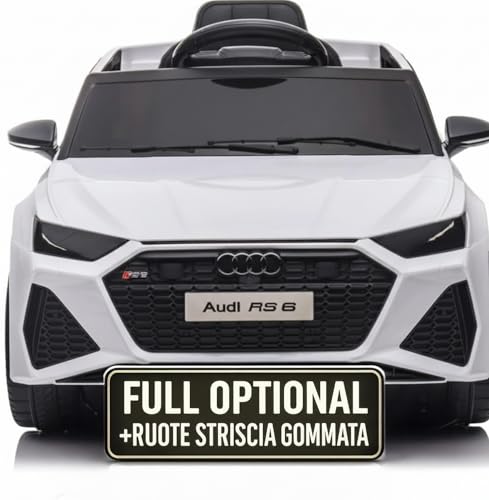 Macchina Elettrica Per Bambini Audi RS 6 Full Optional Auto Elettrica Per Bambini Telecomandata Sedile In Pelle Porte Apribili Doppio Motore Elettrico 12V Carico 25 Kg TOYSCAR Grigia (Bianco)