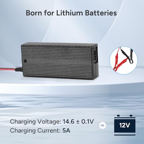 DR.PREPARE 14.6V 5A AC-DC LiFePO4 Lithium Battery Charger for 12V (12.8V) Lithium Iron Phosphate Battery, 3-Stage Smart Charging (CC/CV/Trickle), 6 Safety Protections, Suitable for RVs, Boats, Van