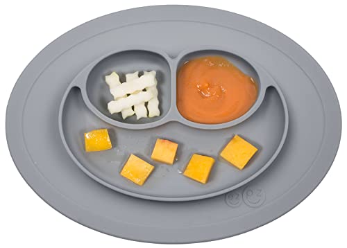 Image of ezpz Mini Mat for 12 Months+ (Gray) - 100% Silicone Baby Plates with Suction and Built-in Placemat for Infants + Toddlers - Baby Led Weaning - For Highchair, Dining Table and Travel