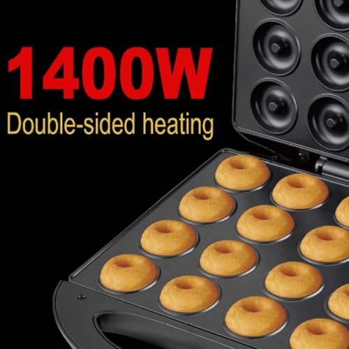 Donut Maker - 1400W Doughnut Machine with Double Side Heating, Thermostatic Control, Teflon Coating, 16 Holes for Home and Snack Street Use - Image 3