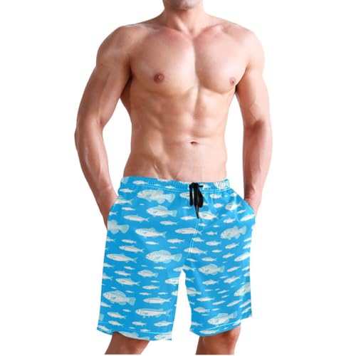 Ocean Fish Blue Mens Swim Trunks Quick Dry Beach Shorts with Pocket S 23031614