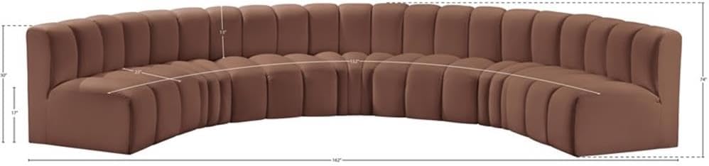 BOWERY HILL Contemporary Modular Sectional Sofa, 162" W x 74" D x 30" H, Cognac Vegan Leather Upholstery, Deep Channel Tufting, Attachment Latch Design, Versatile Living Room Seating