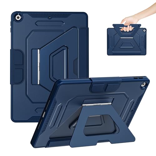 Coque iPad 10.2 antichoc pour Pad 9e/8e/7e génération avec béquille amovible bleu foncé