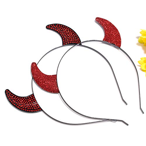 Devil Horns Halloween Devil Horns Headband Glitter Shining Rhinestone Halloween Headband (Black) #TOP5
