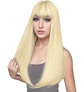 SUKRI Long Blonde Wig with Bangs Straight Blonde Wig for Women Natural Looking Hair Wigs 22 Inch ...