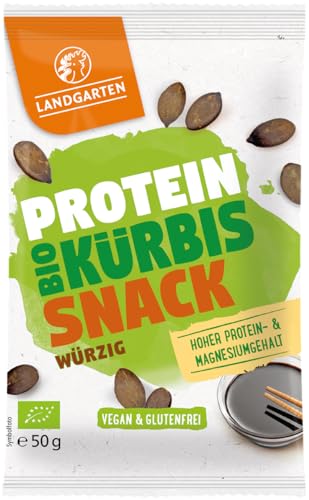 Landgarten Bio Protein Kürbis Snack Würzig | Proteinreicher Snack für unterwegs | 50 g (1er Pack)