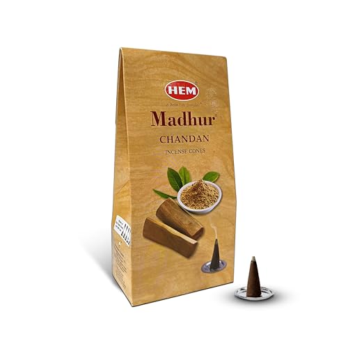 Image of Hem Madhur Chandan Dhoop Cones | Sandalwood Fragrance for Pooja, Meditation & Festivals | Long-Lasting Aroma | Charcoal-Free Premium Dhoop Cones | 100g (Approx. 43 Cones)| Buning Time - 35-40 min*|