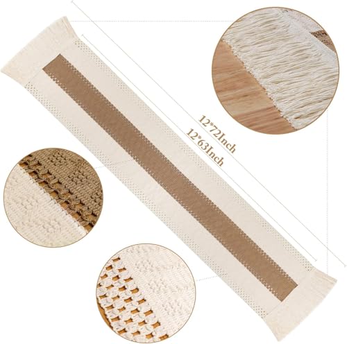 Image of Macrame Table Runner for Dining Table (12x72 Inch) - Boho Farmhouse Cotton Runner for Center Table & Home Decor - Heat Resistant, Handwoven Rustic Design (Brown /Ivory)