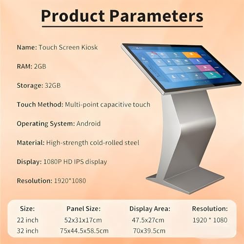 Image of Self Service Kiosk, 21.5 inch /32 inch Interactive Kiosk 1080P HD IPS Touch Screen Display, Weatherproof Floor Standing Digital Signage for Outdoor /Indoor Silver-32
