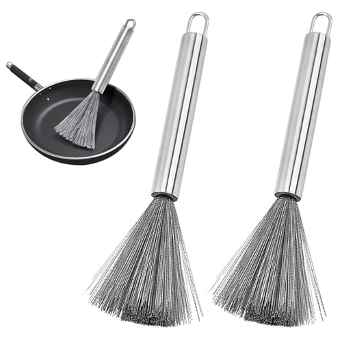 iTYOOS 2 Pièces Brosse De Casserole en Acier Inoxydable, Brosse De Wok, Brosse De Nettoyage Wok, Brosse à Casseroles, Brosse à Pot en Acier Inoxydable pour...