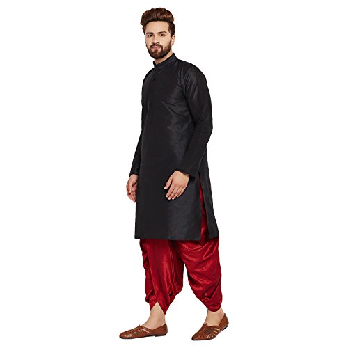 Image of SOJANYA (Since 1958 Men's Off-White and Gold Dupion Silk Dhoti Kurta Set