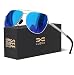 LUENX Mens Womens Aviator Sunglasses Polarized & with Case - UV 400 Protection Dark Blue Lens Silver Frame 60mm