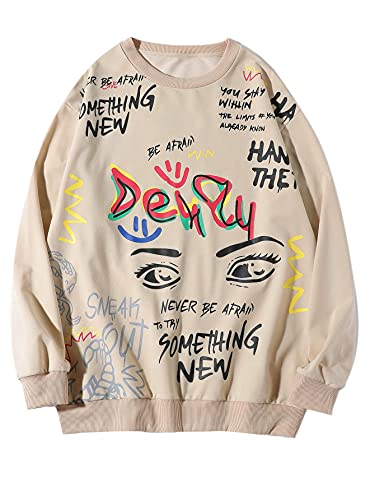 Milumia Men's Crewneck Sweatshirt Sweatshirt Vintage Graphic Hip Hop Sweatshirt Hoodie Khaki XX-Large