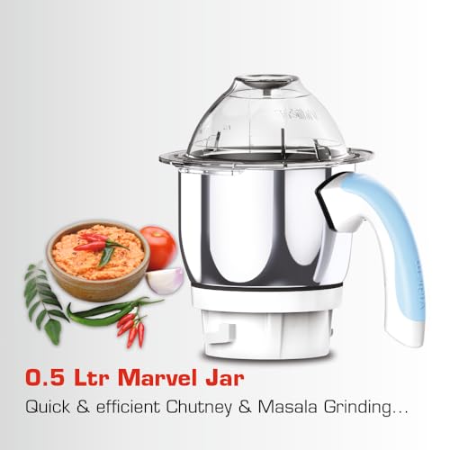Image of Vidiem Eva Super Blu 750W Mixer Grinder with 4 Jars | 4 Jar in- 1 Juicer | 750W mixer Grinder | 2 Years Product Warranty & 5 Years Motor Warranty | Blue & White |