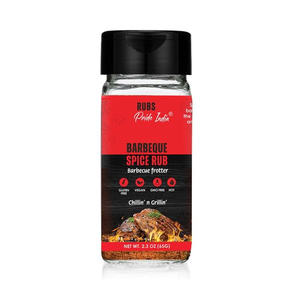 BBQ Rub 2.3 oz (65 gm) w/Convenient Dual Sifter Cap Sweet Smoky Spicy taste Used for Grilling Barbecuing Roasting Marinating Seasoning for Stir Fry Chicken Ribs Steak Turkey Salmon by Pride of India