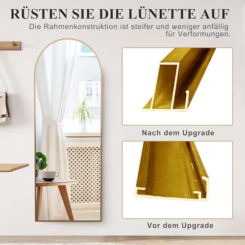 PerGar Miroir Pleine Longueur, Grand Arc, Suspendu ou appuyé sur Le Mur, Miroir sur Pied avec Support, pour Chambre à Coucher, Salon, Garde-Robe (doré, 164 x 54 cm) – Image 4