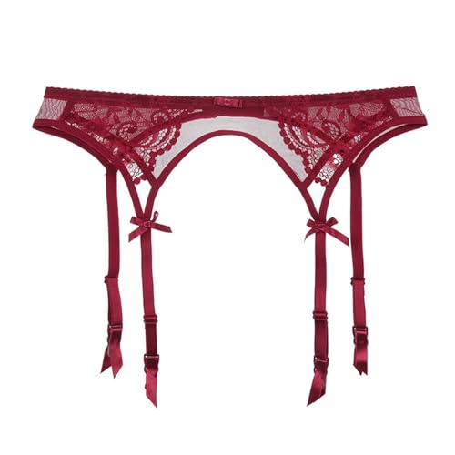 Wdbild Medias para mujer, liguero de encaje con 4 correas y clip para medias de mujer (solo liguero), rosso, S