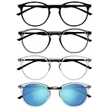 Opulize Met 4er-Pack Lesebrille Mit Sonne Leser Groß Runden Schwarz Grau Klar Herren Damen RRRS60-17CC +1,00