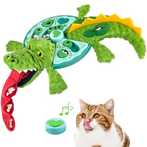 Migipaws Interaktives Katzenspielzeug, Intelligenzspielzeug für Katzen & Welpe, Schnüffelmatte für langsames Füttern & lustiges Lernen, Quietschspielzeug mit Aufnahme-Wiedergabe (Krokodil)