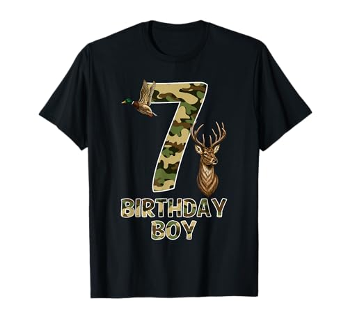 7th Birthday Boy 7 Year Old Camo Deer Duck Hunter T-Shirt