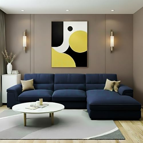 Image of Italino 4 Seater Luxurious L Shape Fabric Sofa Set (Right Side Lounger, Blue) | 3 to 4 Person Wooden Corner Sofa Couch for Living Room Bedroom Home Hall Furniture