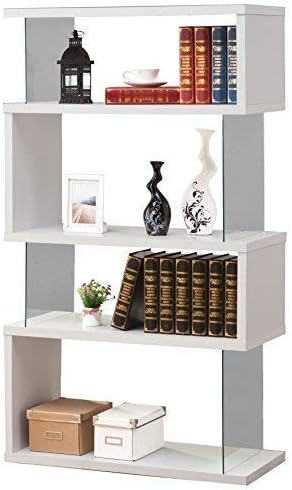 Coaster Asymmetrical Snaking Bookcase White Glossy and Clear
