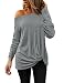 LookbookStore Women's Casual Soft Long Sleeves Loose Fit Knot Side Twist Knit Blouse Top Shirts Greyish Green Size S