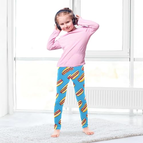 Hot Dogs Girls' Leggings Toddler Doodles Blue Kids Yoga Pants Dance Active Tights 4T4