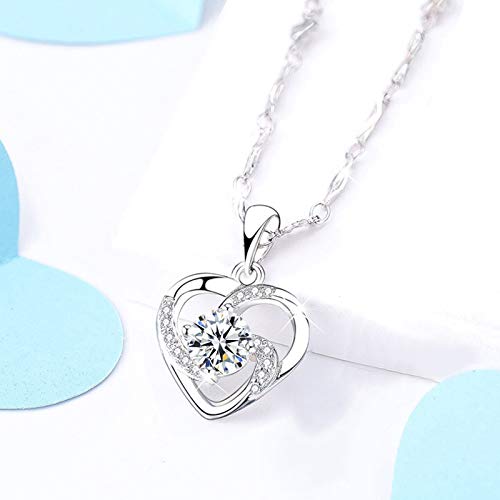 Gulicx Silver Jewelry Set For Women, 925 Sterling Silver Stud Earrings, Silver Love Pendant Necklace With White Cubic Zirconia For Girlfriend Mother, Gift For Valentines-Day #TOP3