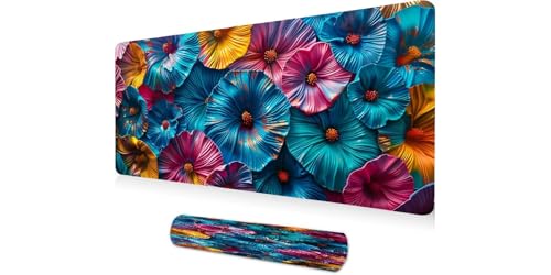 Tapis de souris XXL 1200x600mm motif mer de fleurs avec bords cousus pour gamer