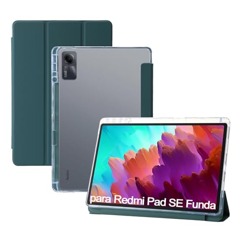 XLTTONG Funda Redmi Pad SE 2023 11 Pulgadas Cubierta Ligera e Inteligente con Soporte bolígrafo y Soporte Tri-Fold Auto Activación/Desactivación Trasera Transparente (Verde)