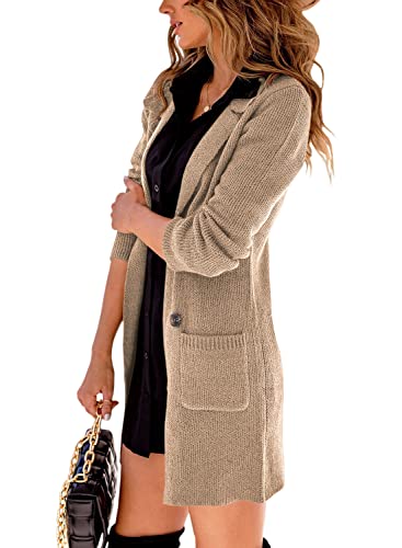 Danedvi Women Open Front Lapel Collar Cardigan Button Down Long Sweaters Cardigan Solid Outerwear Coats3