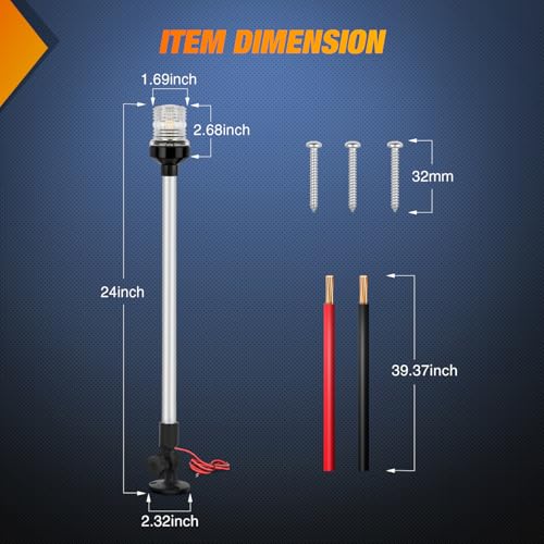 Image of Nilight Marine Boat Stern Light 24Inch White Fold Down Anchor Lights 12V 24V Waterproof 360 Lighting Navigation Lamp for Fishing Ship Sailboat Yacht Pontoon Speedboat Dinghy