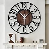 LEIKE Large Wall Clocks,Silent,Non Ticking,Battery Operated Small Vintage Round Modern Wood Wall Clock for Living Room, Bedroom,Kitchen,Farmhouse,Office Decor-13.5 Inch(Black-Arabic Number)