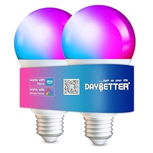 DAYBETTER 2 Pack Smart Light Bulbs, Smart Bulbs That Compatible with Alexa & Google Assistant, RGBCW Led Color Changing Light Bulbs, Dimmable A19 E26 Multicolor Led Light Bulbs