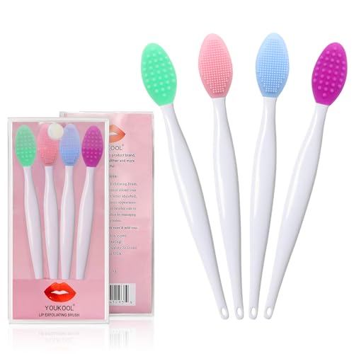 Lip Brush Tool,Double-Sided Silicone Exfoliating Lip Brush (4 Colors)