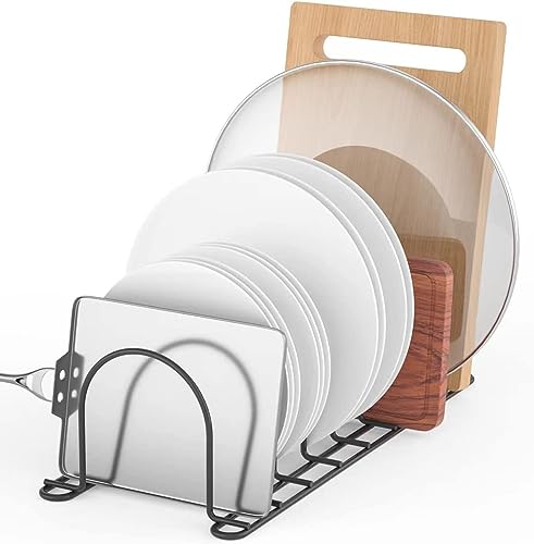Image of Craft Expertise Black Countertop Kitchen Organizer Rack - 7-Slot Holder for Plates, Lids, Chopping Boards, Pans & Pots | Space-Saving Cookware Stand (14 inch x 8 inch x 8 inch)