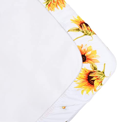 Image of JISEN Baby Crib Sheet 1 Piece Portable Fitted Crib Sheet for Standard Crib and Toddler Mattresses Nursery Bed Decor for Boys Girls 28x52 Inch Sunflowers