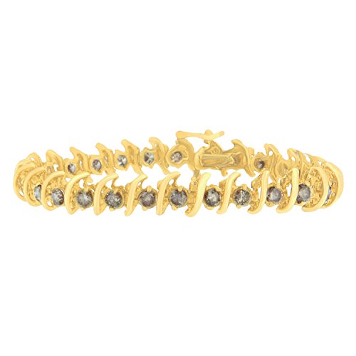 Original Classics 14K Yellow Gold Round-Cut Diamond 'S' Bracelet (6.00 cttw, Brown Color, I1-I2 Clarity)