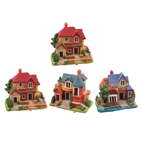 TIDTALEO 4個 欧式?村チュアハウス レジン製マイクロ風景飾り 多用途多肉植物鉢植え用 屋内外装飾用繊細なフィギュア