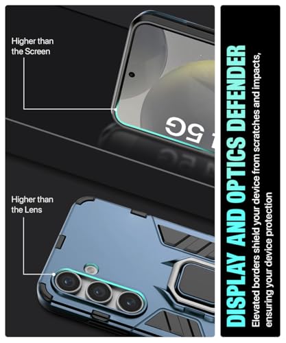 Image of WOW IMAGINE Shock Proof Back Case Mobile Cover for Samsung Galaxy S24 5G | Back Cover Case (Tough Armor | Hybrid PC + TPU | Ring Holder & in-Built Kickstand | Blue)