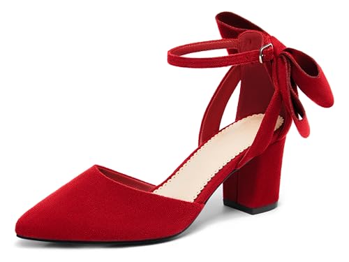 Image of Coutgo Women's Chunky Heels Ankle Strap Pointed Toe Pumps | Dress Shoes