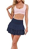 AIHUKOCY Women's High Waist Smock Eyelet Tiered Ruffle Mini Skirts Solid A Line Summer Party Short Skirt Navy Blue, Medium