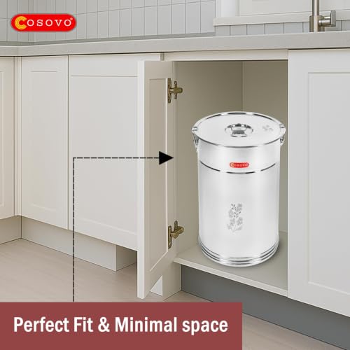Image of COSOVO Rice Storage Container | Steel Storage Box Drum | Grocery Container for Kitchen | Kothi | Steel Container | Steel Dibba | Storage Box | Drum (30KG /35L)