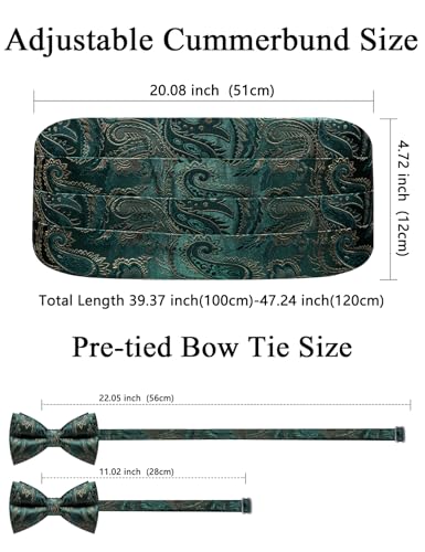 Image of Paisley Floral Tuxedo Cummerbund Bow Tie Pocket Square Set for Men