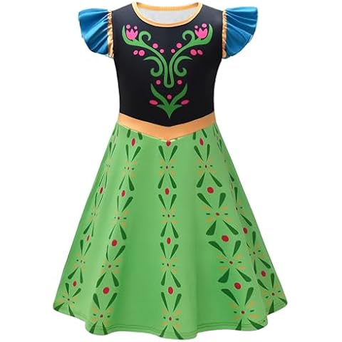 XYBWYY Girls Princess Anna Costume Birthday Party Dress Christmas Halloween Cosplay Outfits(5-6 Years,Green) Cover