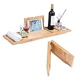Bamboo Bathtub Tray Expandable Foldable Bamboo Tub Tray, for Romantic Luxury Bath with Book Holder Book Stand, Candle, Wine, Glass Cup, Towel Holder, Adjustable Edge Unique Gift (29.5' to 41.3')