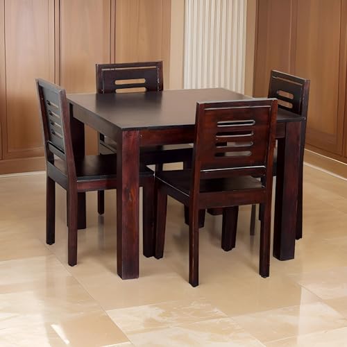 Image of Furniture Solid Sheesham Wood 4 Seater Dining Table Set with Chairs | Wooden Four Seater Dining Set for Home, Kitchen, Living Room & Restaurants (Mahogany Finish) | 1 Year Warranty