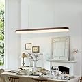 EDISLIVE Modern Linear LED Island Light Dimmable LED Chandelier 38.6 in Adjustable Linear Hanging Light Fixture 3000K-6500K 37W Pendant Light with Iron Acrylic for Dinning Room Kitchen?Walnut Brown